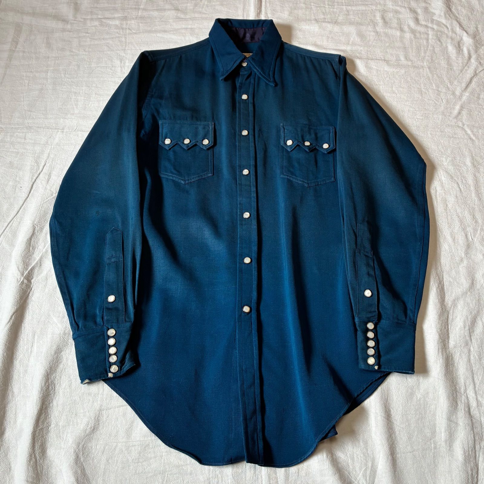 30s〜 San Francisco Shirt Shop ウエスタンシャツ チンスト ウールギャバジン ネイビー