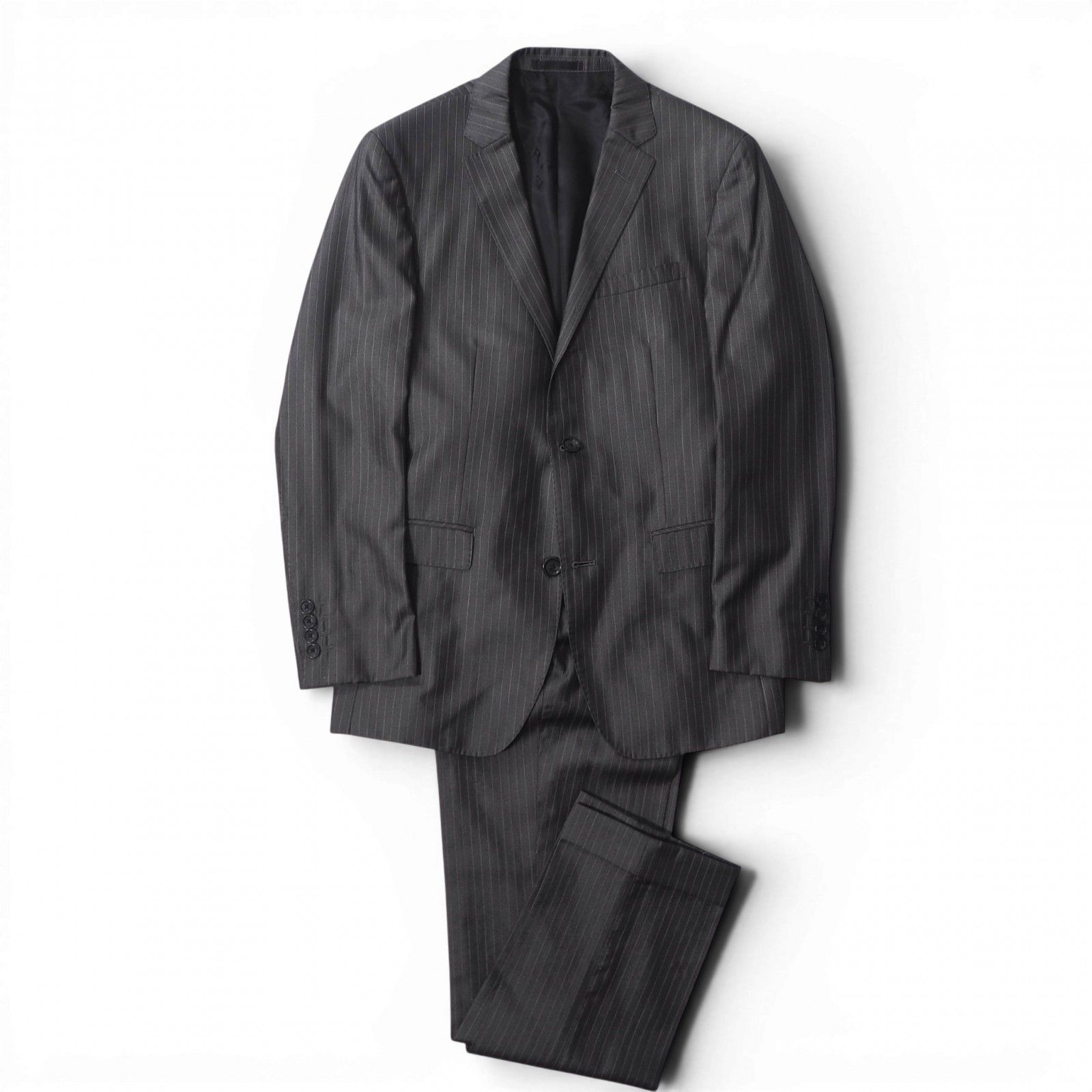美品 バーバリー BURBERRY BLACK LABEL スーツ ジャケット パンツ S ダークグレー 光沢 メンズ 正規品 6-OE049