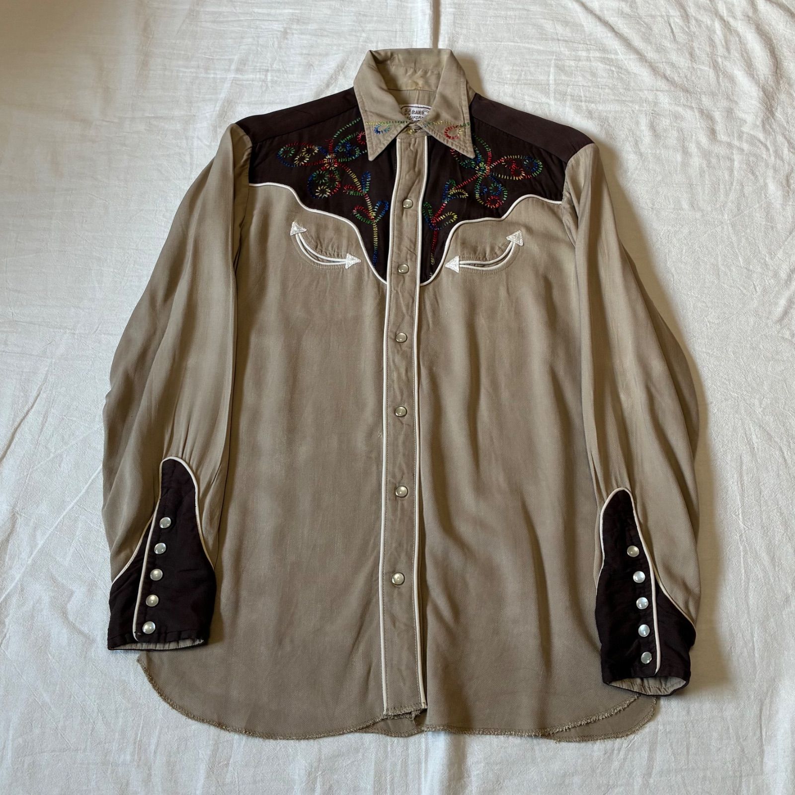 60s H bar C エイチバーシー ウエスタンシャツ レーヨンギャバジン ベージュ×ブラウン 2トーン 15,246円