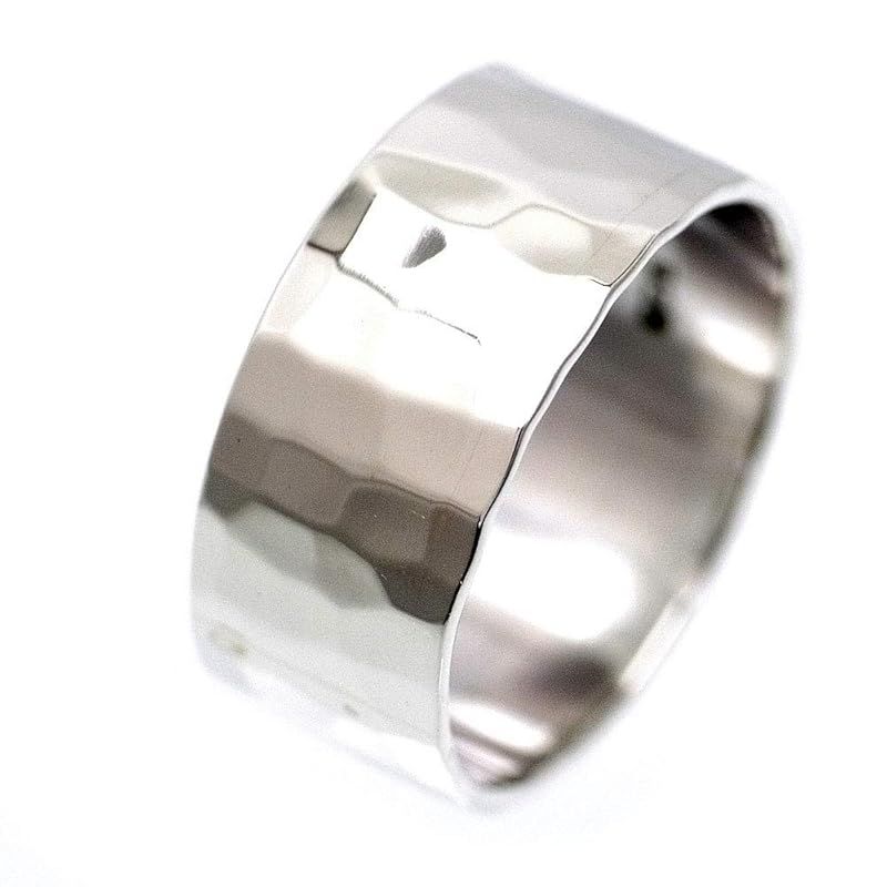 [シルバーワン] シルバー925 タタキ 平打ちリング メンズ ko カットStyle [縦幅10mm 21号] 鎚目