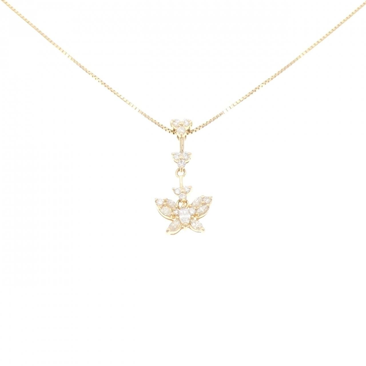 K18YG バタフライ ダイヤモンド ネックレス 0.37CT