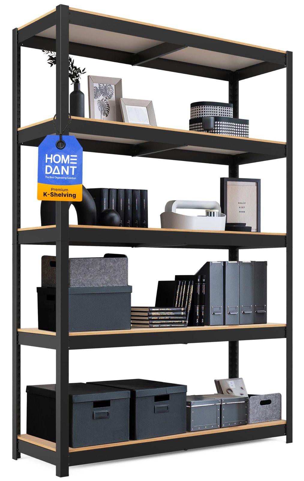 HOMEDANT House 組立簡単 高耐荷重 ラミネート スチールラック キッチン 5段 幅120 奥行40 高さ180 ブラック ホームダント 高さ調整可能 棚 収納棚 メタルラック クローゼット ガラージ オフィス 業務用 重量物ts 4593d1cc