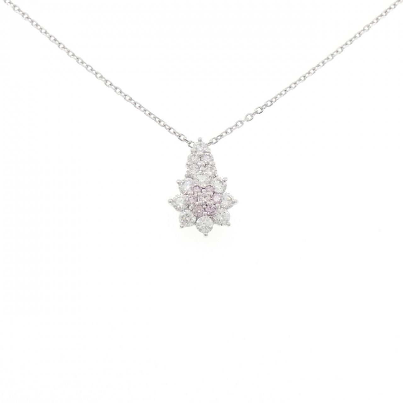 K18WG フラワー ピンクダイヤモンド ネックレス 0.12CT