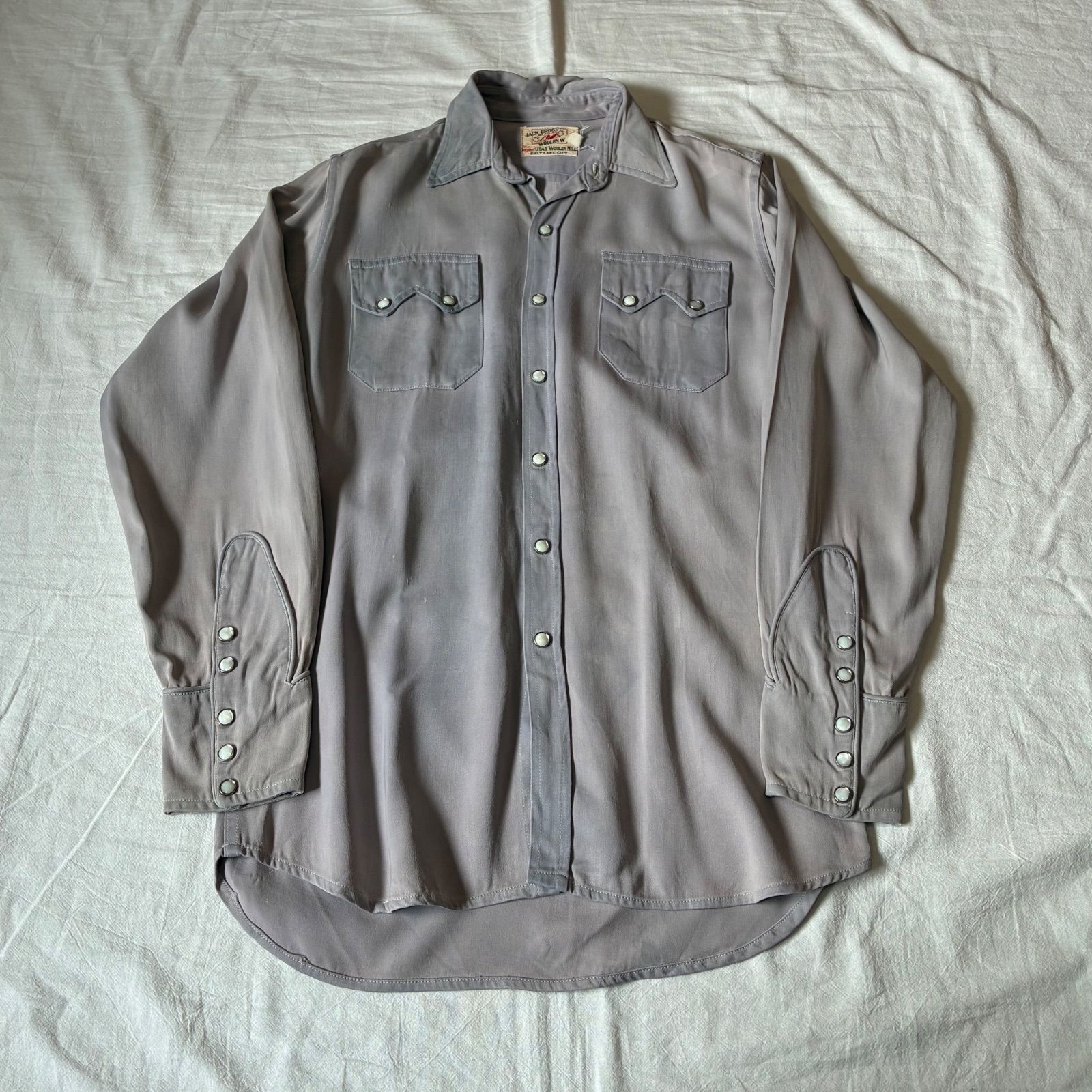60s JACK FROST WOOLENWEAR ウエスタンシャツ レーヨンギャバジン グレー フェード