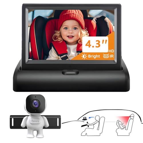 SEMHALF車用ベビーモニター ベビーミラー カメラ付き 4.3インチ折りたたみモニター 1080P 暗視機能搭載 後部座席の赤ちゃんをやさしく見守り 取付簡単 12Vシガー電源 日本語説明書付き 出産祝いにも最適pms 5a303e0f