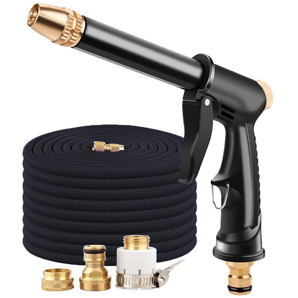 EZ HOSE 3倍伸びる 洗車 ホース 軽量収納に便利 耐久 強力水圧 伸縮散水ホース、洗車 屋外 庭用ガーデンホース (ブラック, 15 mまで拡張可能)送料無料 c959b211