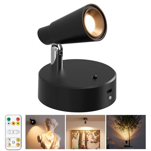 スポットライト LED 充電式 5000mAh大容量 LEDスポットライト リモコン付き マグネット Spotlight 350度角度調節可能 間接照明 3色切替 無段階調光 Type-C充電式 高輝度 取付簡単 絵画 照明 ピクチャーライト ffdd4ee9