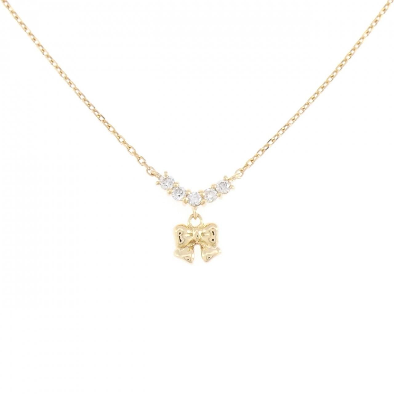 K18YG リボン ダイヤモンド ネックレス 0.15CT