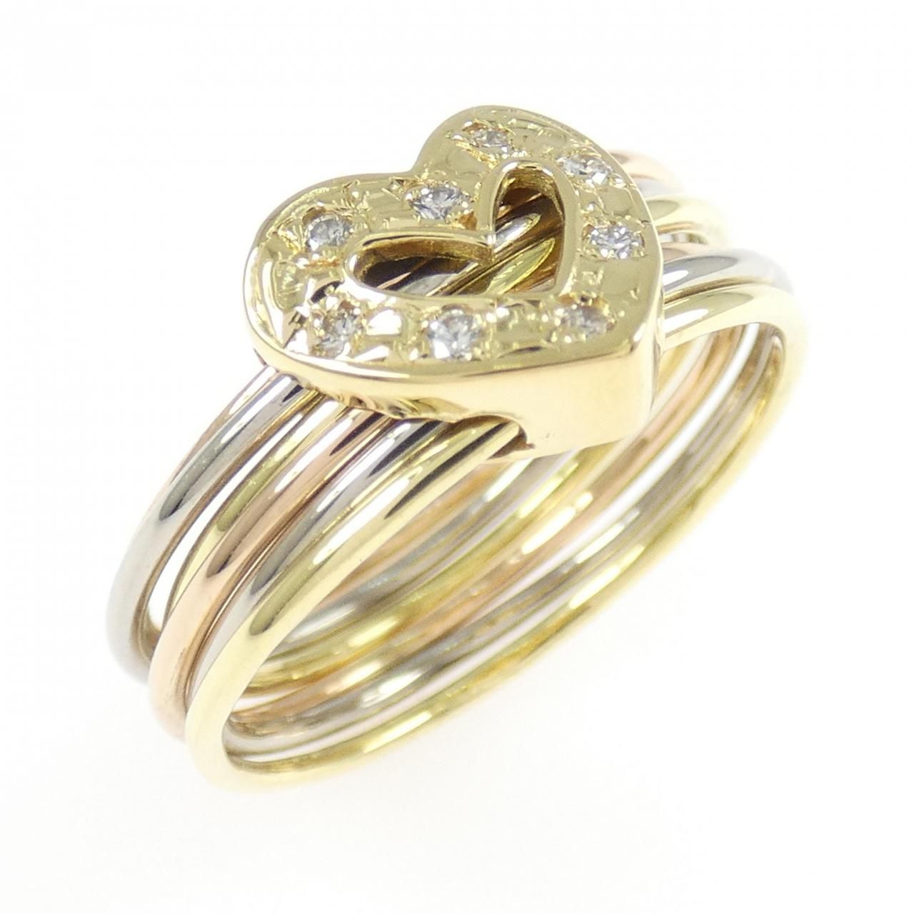 K18スリーカラー ハート ダイヤモンド リング 0.08CT