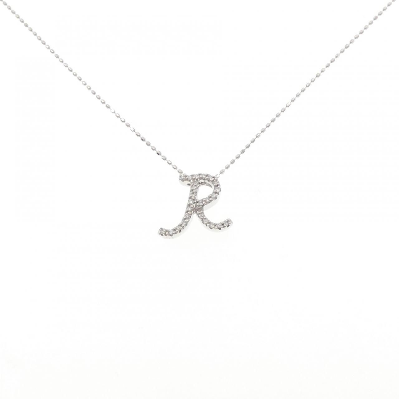 K18WG イニシャルR ダイヤモンド ネックレス 0.13CT
