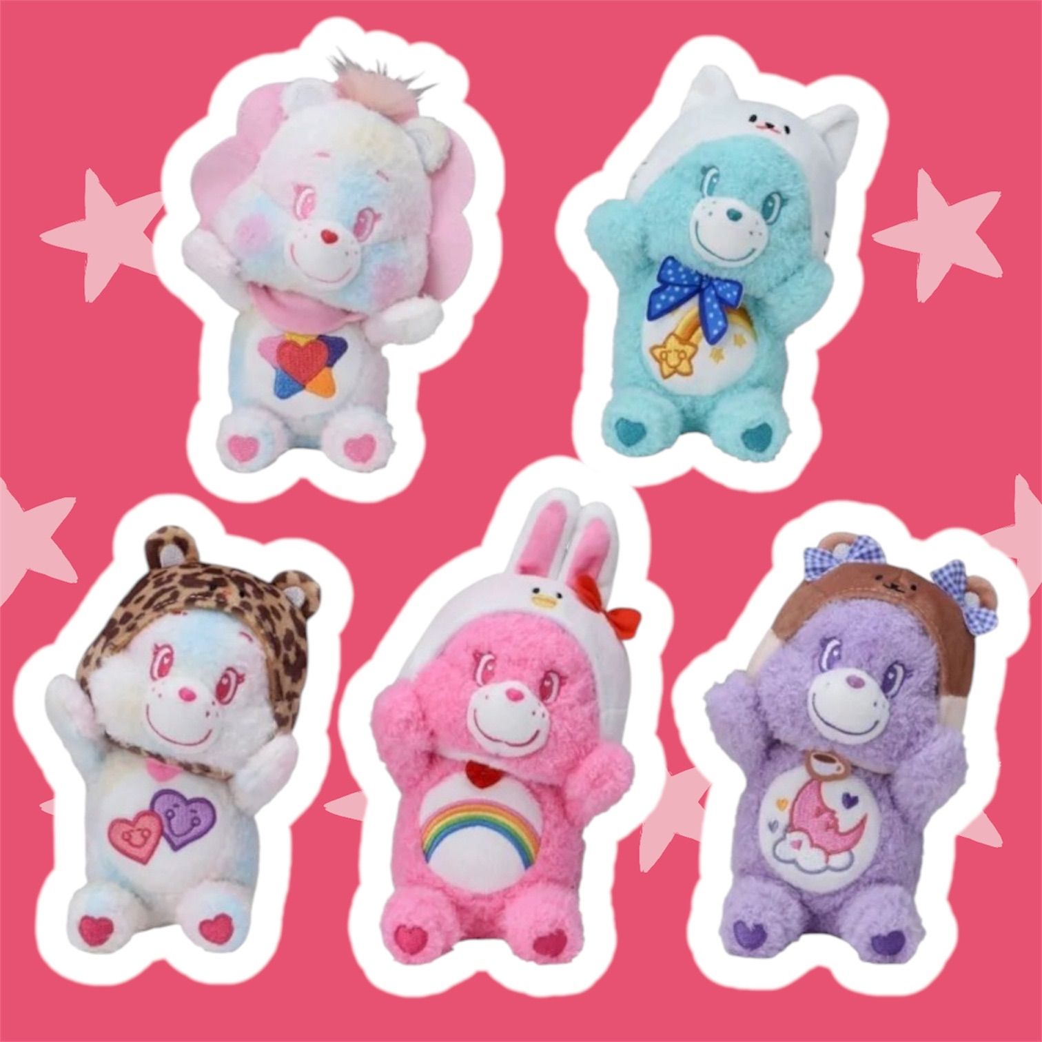 CareBears × ILLIT ひょこぴょこ ぬいぐるみVol.1　Vol.2 イロハ モカ ユナ ミンジュ ウォンヒ アイリット　ケアベア　コラボ　ピンク　パープル　ブルー　ホワイト　イエロー
