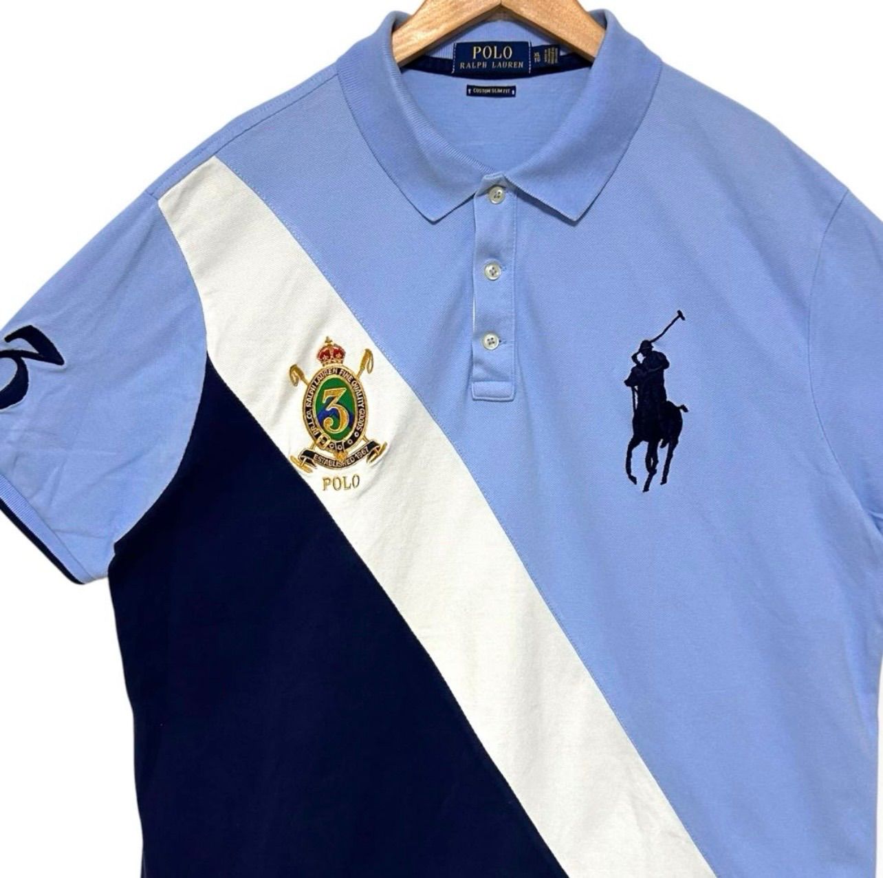 現行 POLO RALPH LAUREN ポロラルフローレン ビックポニー エンブレム 刺繍 短丈 Y2K archive マルチカラー 半袖 ポロシャツ