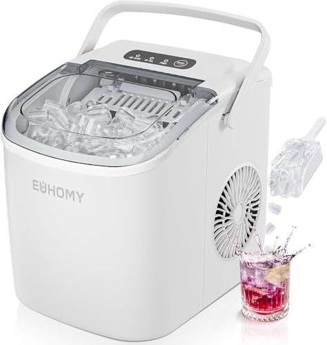 EUHOMY 製氷機 家庭用 【高速製氷 自動洗浄機能 】コンパクト ハンドル付き 日本語パネル 氷バスケット 小型 ミニ製氷機 大容量水タンク 透明窓 取り扱い簡単 軽量 6.2kg 静音 自動停止 ポータブル アイスメーカー ふたり暮らし bae44ec6