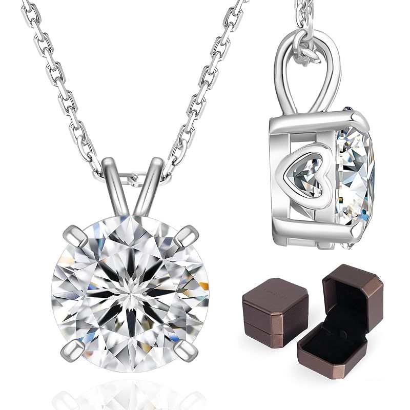 KRKC&CO モアサナイト ネックレス レディース 誕生日プレゼント女性 一粒ダイヤ ペンダントネックレス シルバー925 金属アレルギー対応 1.0カラット モアッサナイト 4本爪 45+5cm長さ調節可能 かわいい ギフト（4本爪-シルバー-6.5mm-