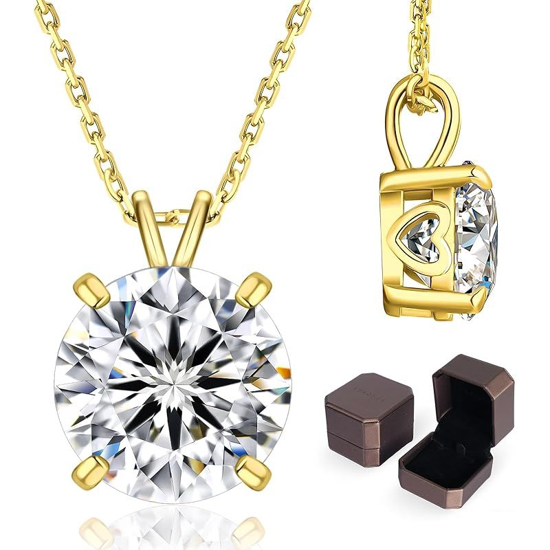 KRKC&CO モアサナイト ネックレス レディース 誕生日プレゼント女性 一粒ダイヤ ペンダントネックレス シルバー925 金属アレルギー対応 1.0カラット モアッサナイト 4本爪 45+5cm長さ調節可能 かわいい ギフト（4本爪-ゴールド-5mm-0.