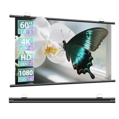プロジェクター スクリーン 60インチ 16:9 4K対応 壁掛け 吊り下げ式 ロール式 屋内外兼用 軽量 耐汚れ 持ち運び簡単 設置簡単 ホームシアター 会議用 映画鑑賞に最適ma ee670ae8