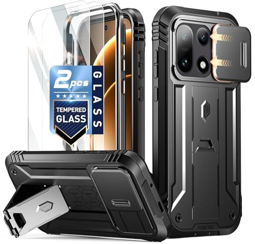 OnePlus 15 5G用 Poetic Revolutionケース [スライド式カメラカバー] [20フィート落下試験済み] 全身保護 ミリタリーグレード 耐衝撃 二重構造ケース キックスタンド付き ブラック/ decebb37