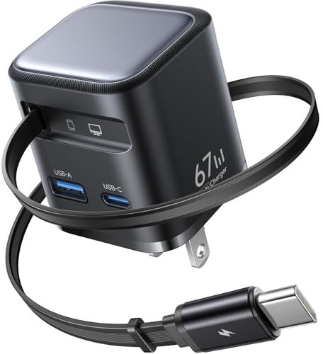 67W 充電器 type-c usb【業界最新巻き取り式・超軽量・三台同時充電】急速充電器 安全で低温 type-c 3ポート ケーブル ー体型 折り畳み式 巻き取り式充電器 GaNIII技術 まきとり充電ケーブル c 火花なし PSE認証済 65632b6b