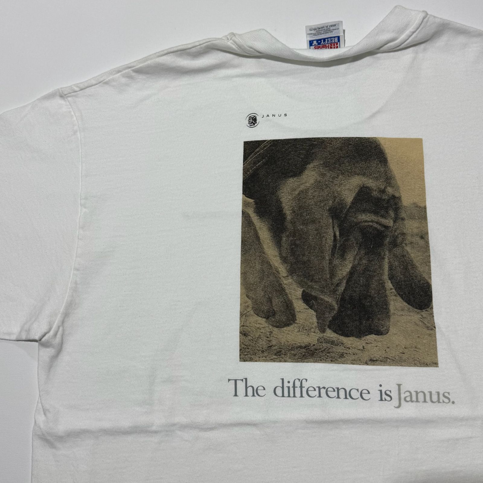 90s 00s Janus International 企業物 フォト Tシャツ XL ホワイト Hanes BEEFY-T ブラッドハウンド 犬 アニマル アドT ヴィンテージ ビンテージ アート 投資会社 テック 広告 オールド ヘインズ DJ-B20