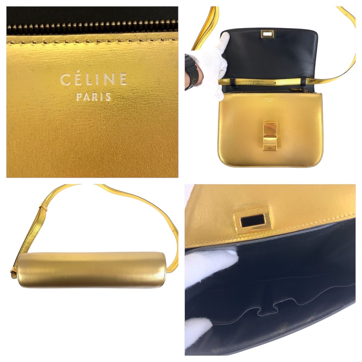 美品 CELINE セリーヌ ゴールド ゴールド金具 レザー ショルダーバッグ 