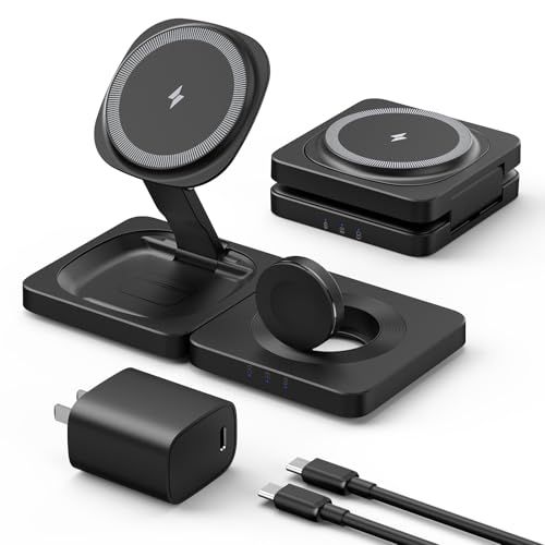 ADADPU 3 in 1ワイヤレス充電器 折りたたみ式 MagSafe充電器 15W/10W/7.5W 急速充電スタンド iPhone/AirPods/Apple Watch同時充電対応 マルチ充電器 20W PD3.0アダプター付属 旅行 47a9d16f