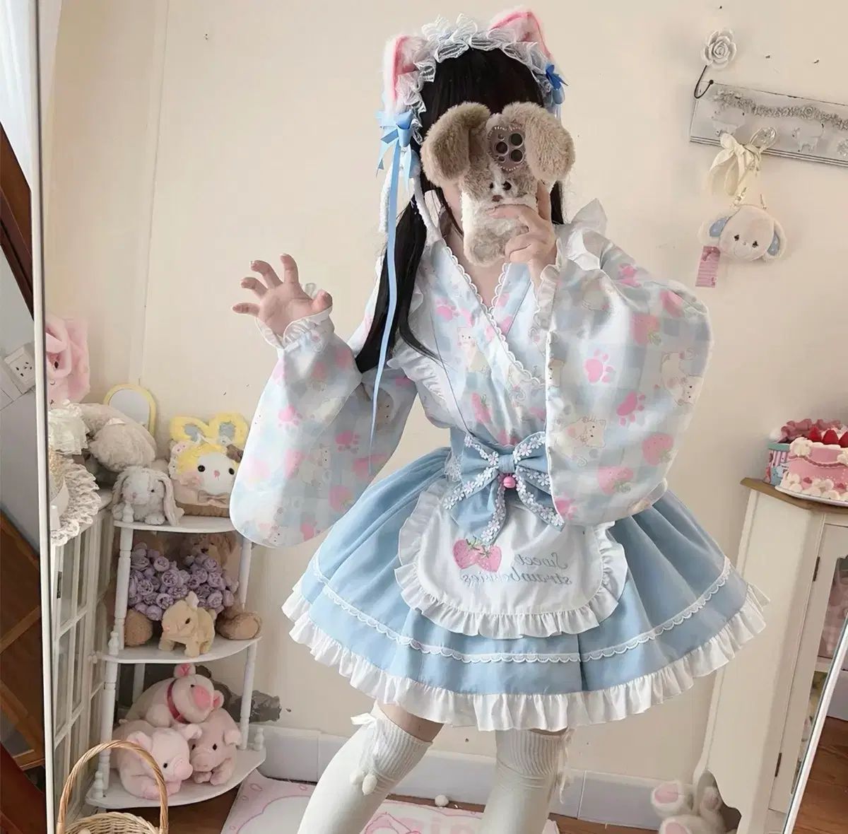 サブカルチャー ロリータ 浴衣 メイド服 ミズイロ ブルー