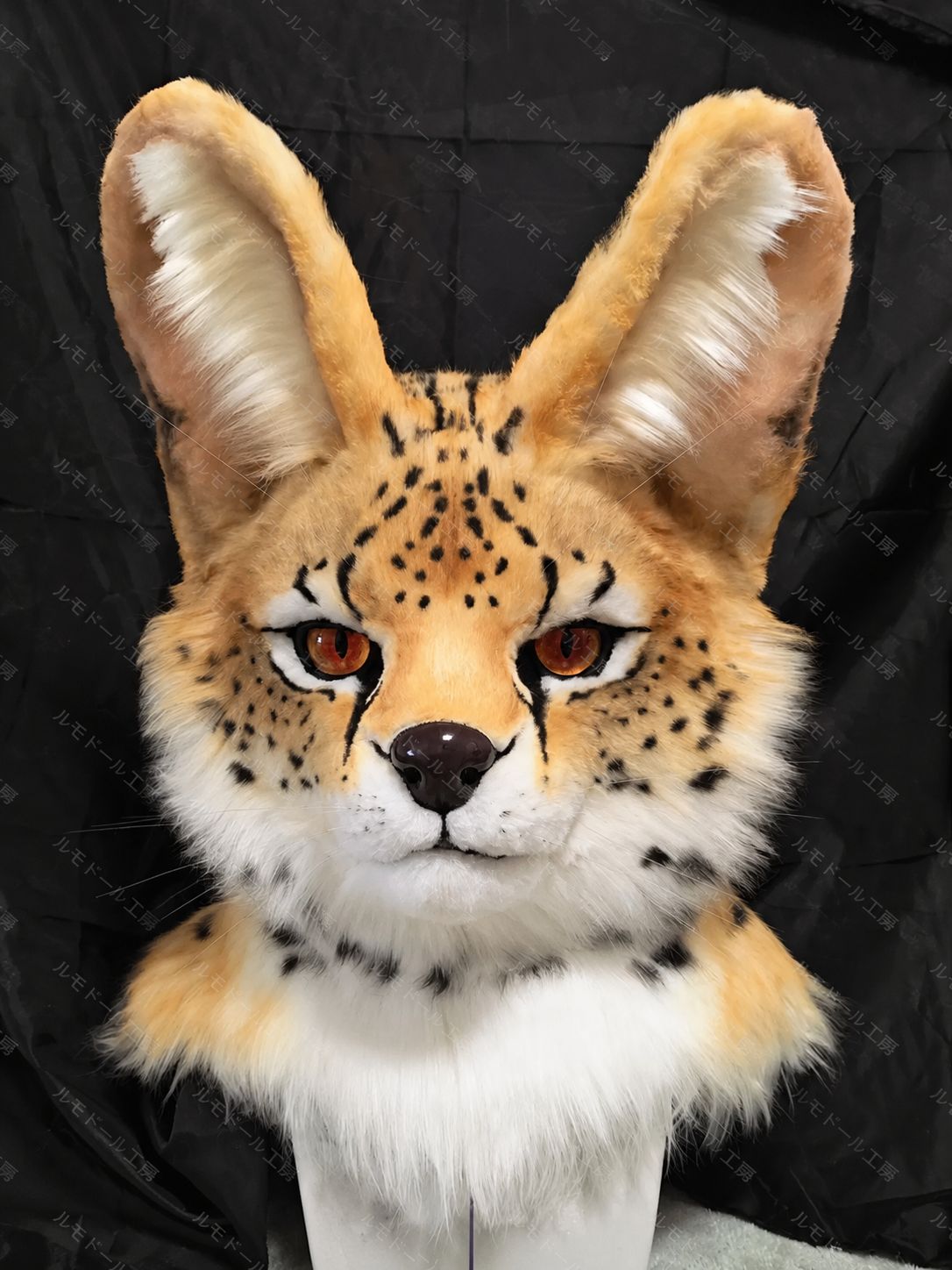 獣装ヘッド サーバルキャット 薮猫 写実系 リアル系 大耳 ブラウン アンバーアイ スポット模様 ハンドメイド 着ぐるみ ケモノ ファースーツ ファーソナ fursuit 新品 一点物