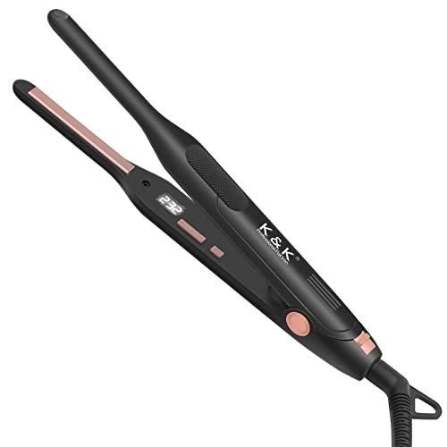 K&K ミニヘアアイロン ストレート＆カール 2way 7mm 男女兼用 最高230℃まで LEDスクリーン付き プロ仕様 温度調整 100-240V 海外対応 自動OFFt 9bf3ac8e
