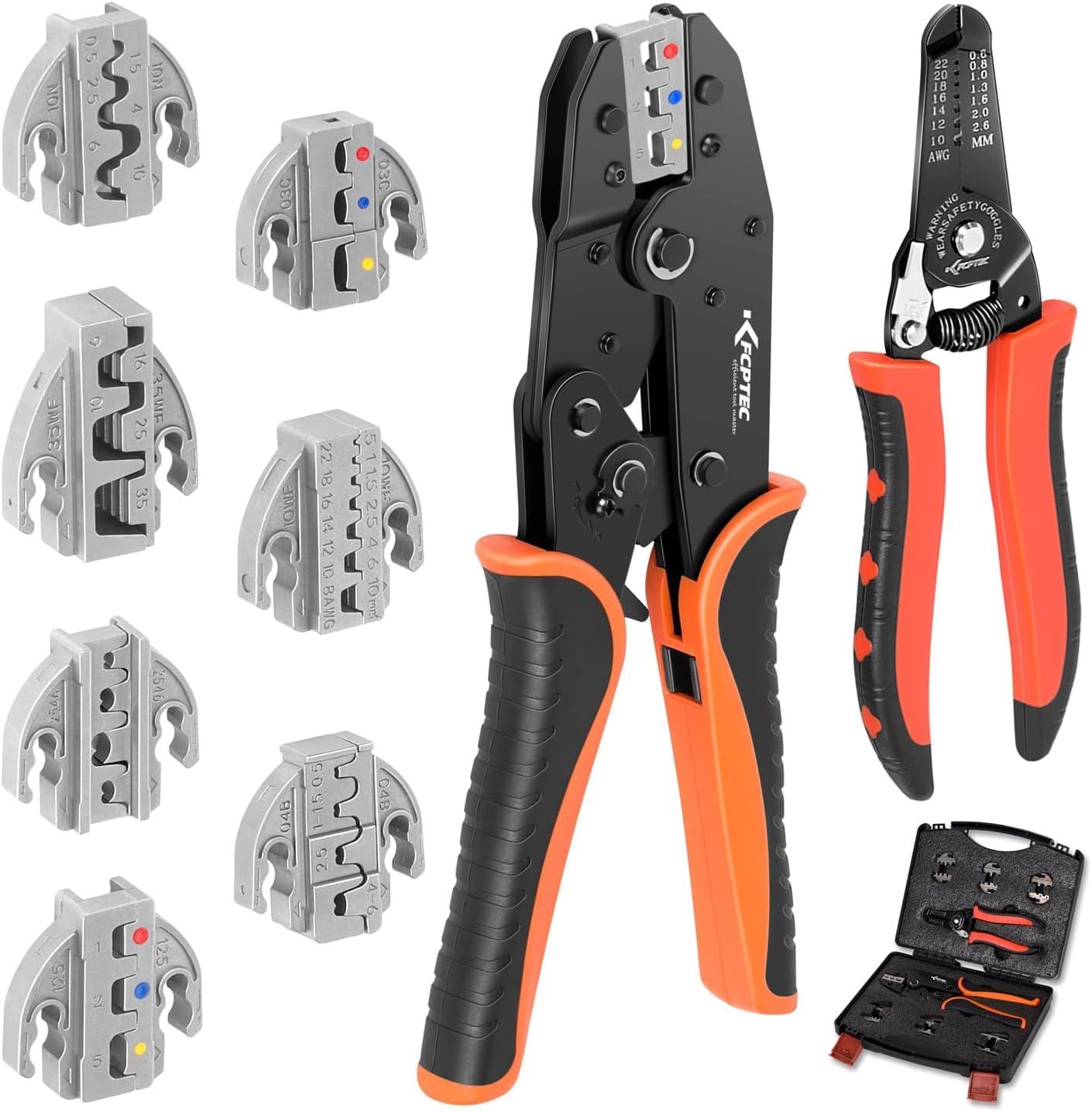 KF CPTEC 圧着工具セット 9点組 ? 熱収縮端子・オープンバレル端子・絶縁／非絶縁フェルール・ソーラーコネクタ対応 交換可能ダイス付き棘輪式圧着ペンチ(沖縄・離島の方発送不可）) c3760413