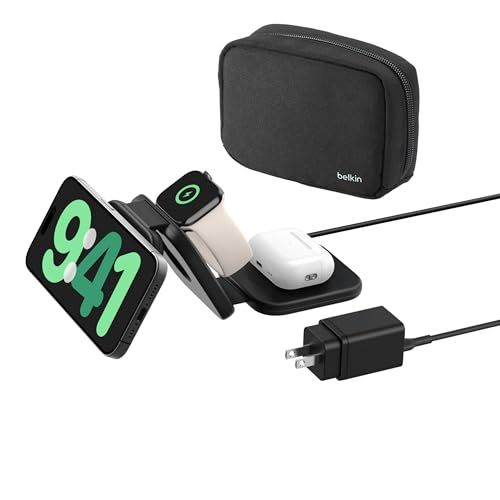 Belkin 3-in-1 Qi2ワイヤレス充電 ポータブルパッド Qi2公式認証/MagSafe対応 iPhone Applewatch対応 スタンバイモード対応 iPhone17,16?12(最大15W高速充電) Applewatch対応 70936366