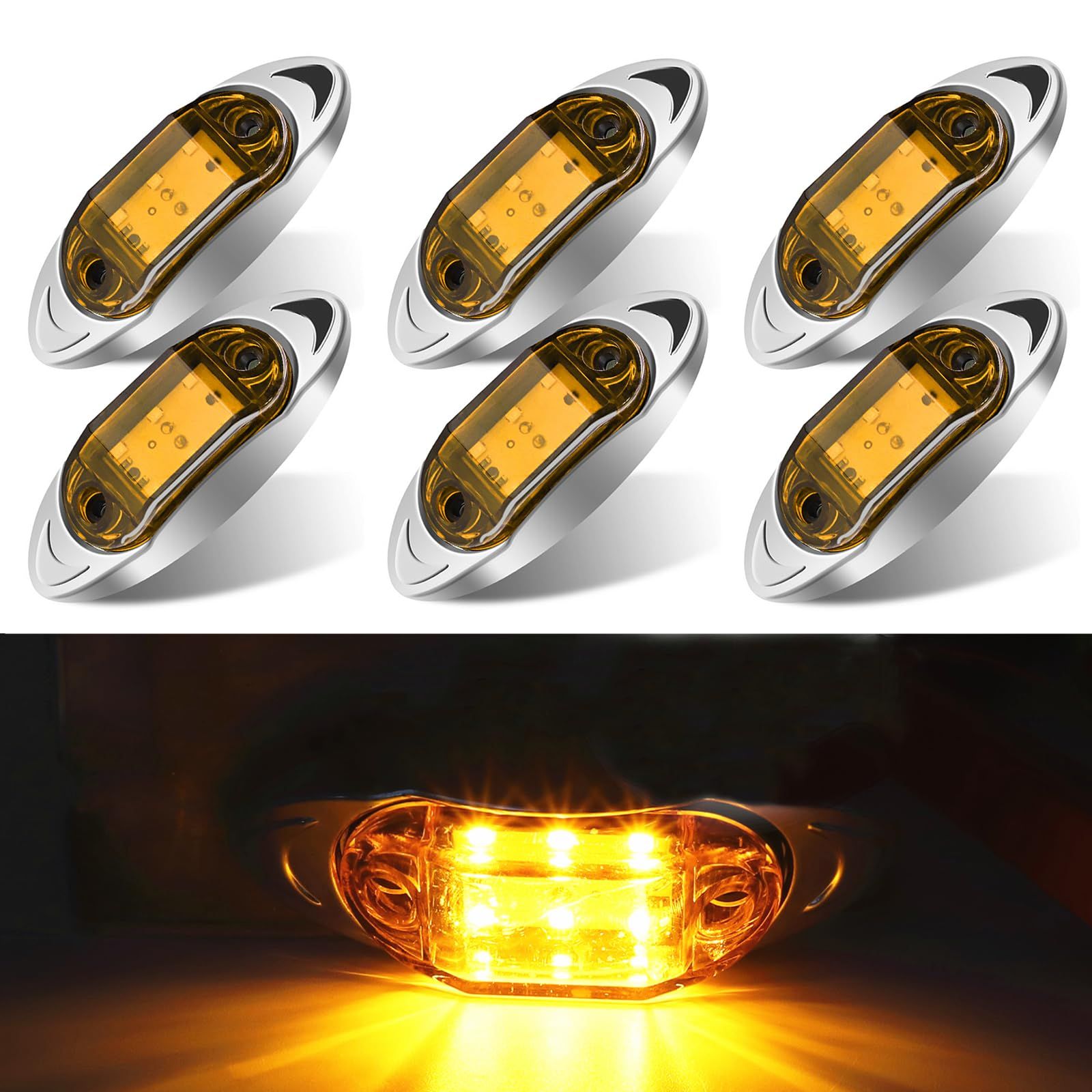 LEDサイドマーカーライト6 LEDトラックポジションランプ12 V 24V 防水 汎用 6個入り (イエロー)