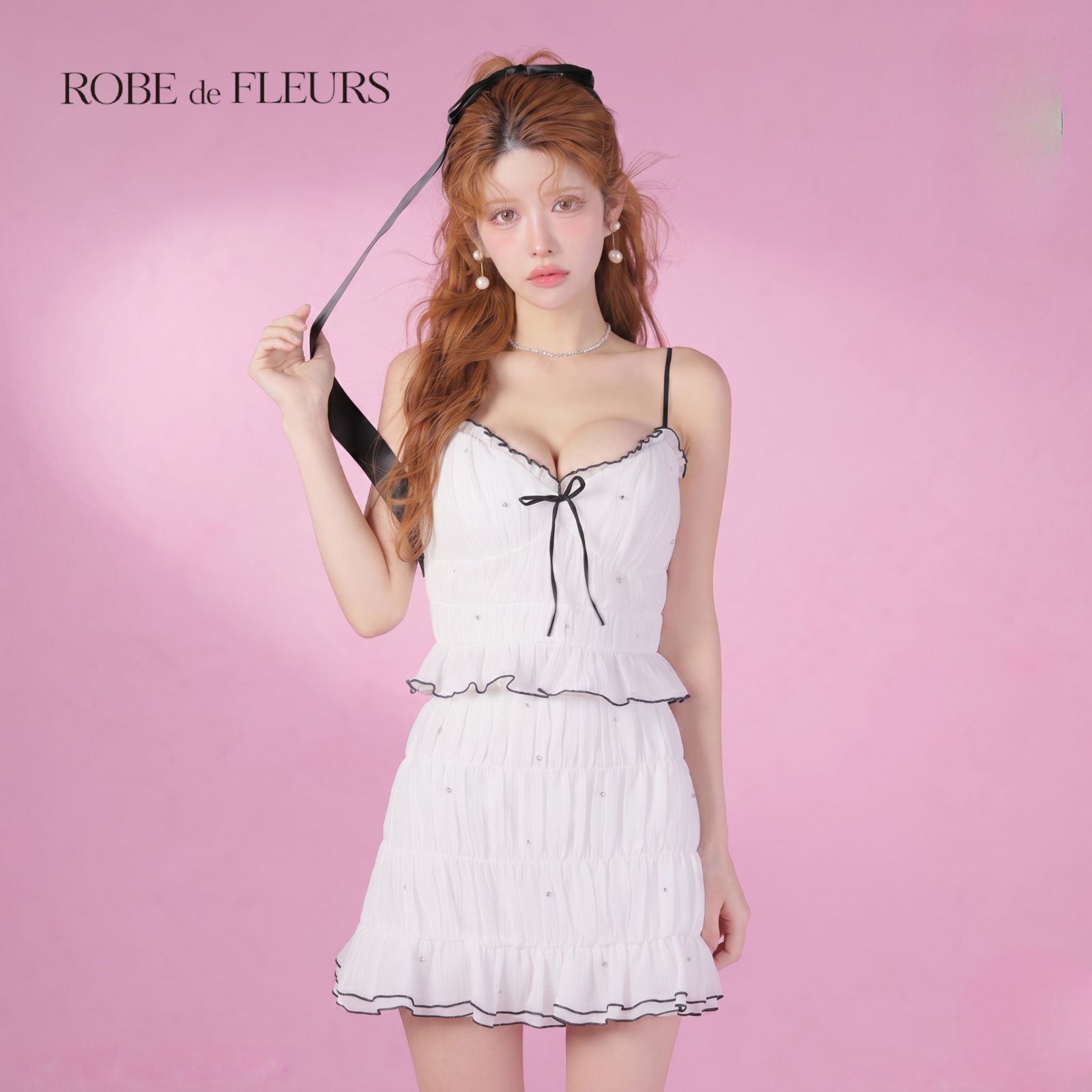 ROBE de FLEURS ローブドフルール fm4183 キャバドレス ミニドレス セットアップ ホワイト