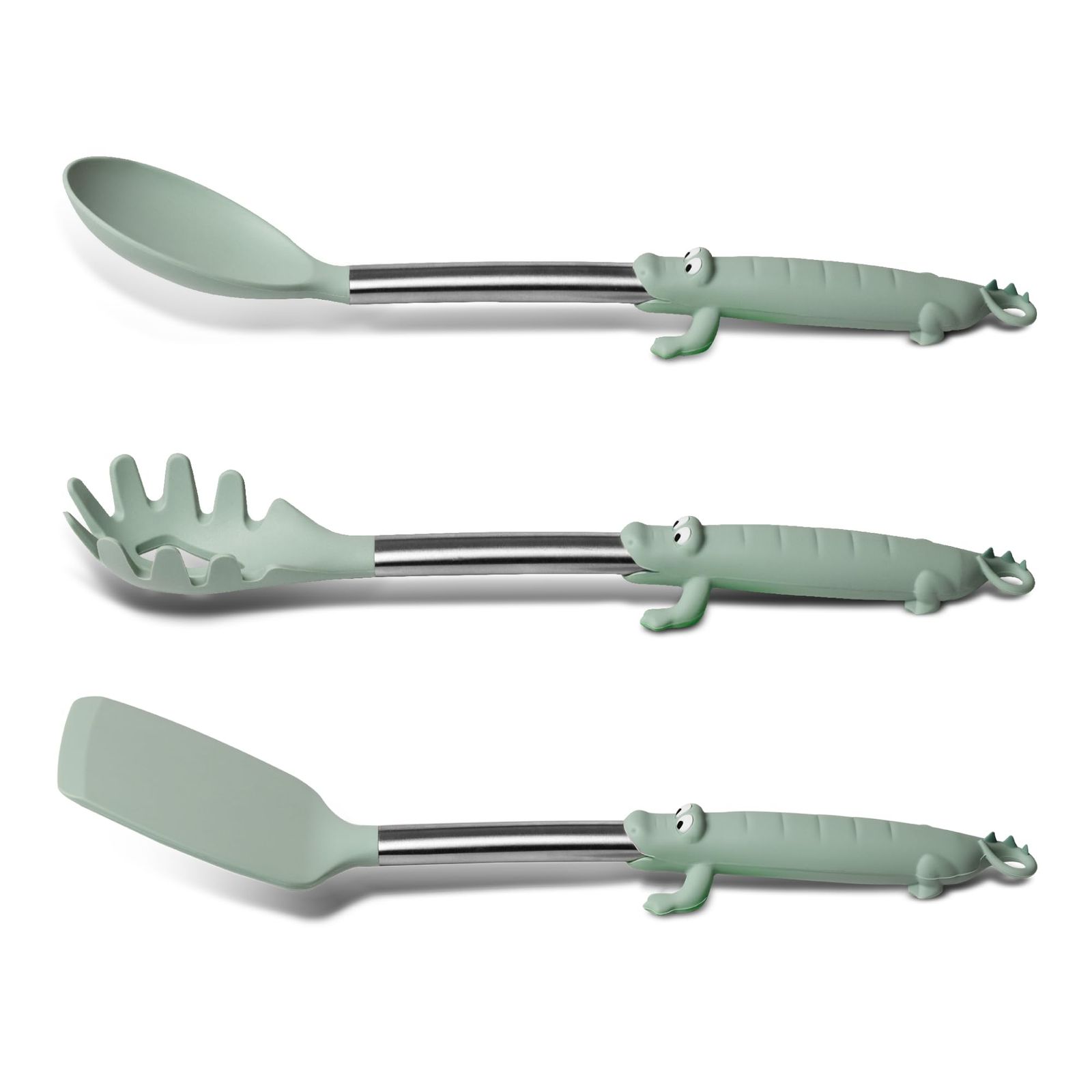 BONE キッチンツールセット 3本セット シリコン製 調理器具セット 一人暮らし おたま パスタスプーン フライ返し 立て掛け収納 滑りにくい 高耐熱性 かわいいワニ型ハンドル 3点セット (3本セット)ma 34f60693