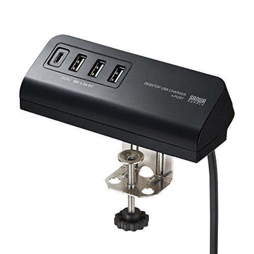 サンワサプライ(Sanwa Supply) USB充電器 コンセント(Type-C×1ポート+USB A×3ポート) クランプ式 デスクに固定可能 ブラック ACA-IP51BK(沖縄・離島の方不可) 73301b73