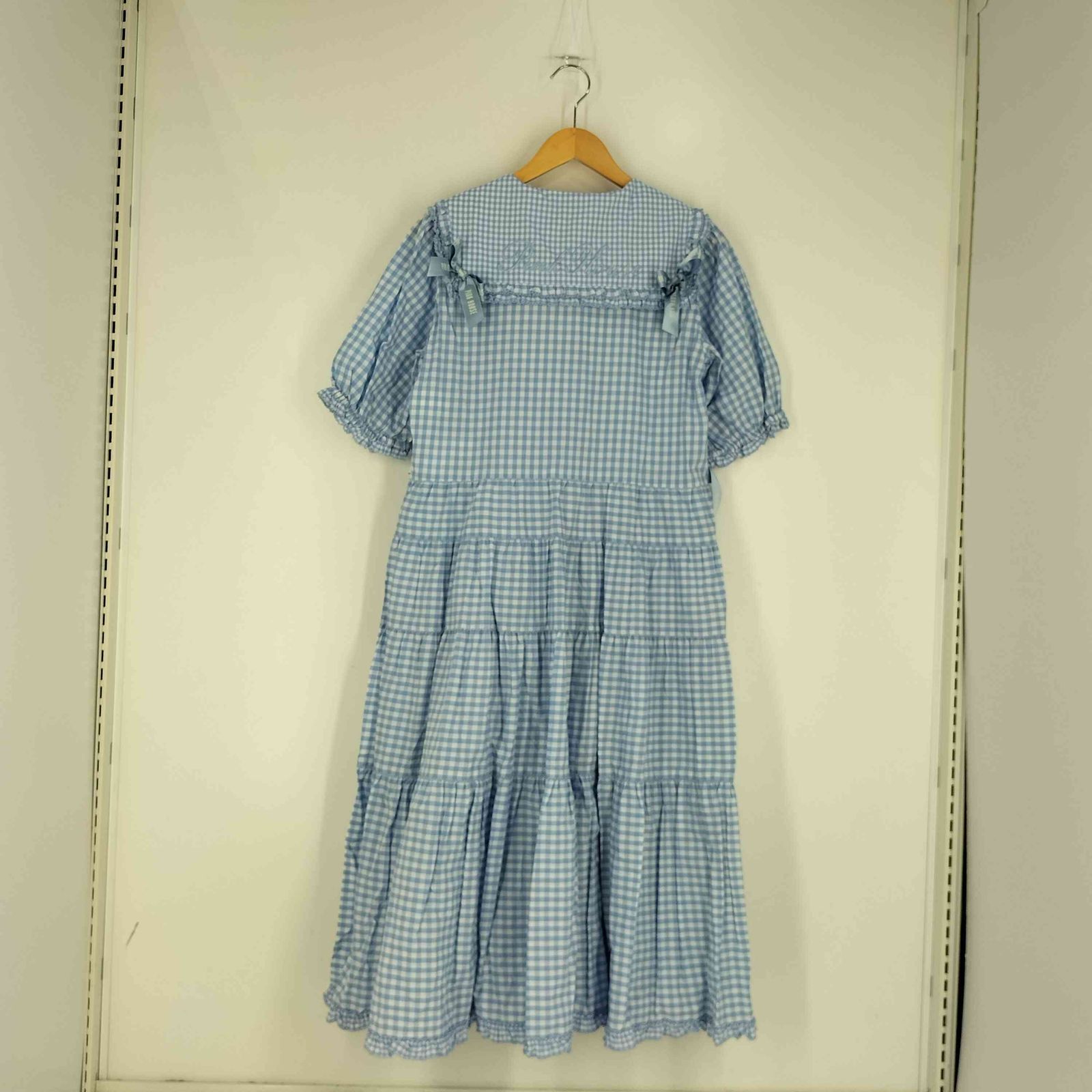 ピンクハウス✨雛菊水色チェックミディワンピース ピンクハウス PINK HOUSE 22SS セーラーカラーギンガムチェックミディ