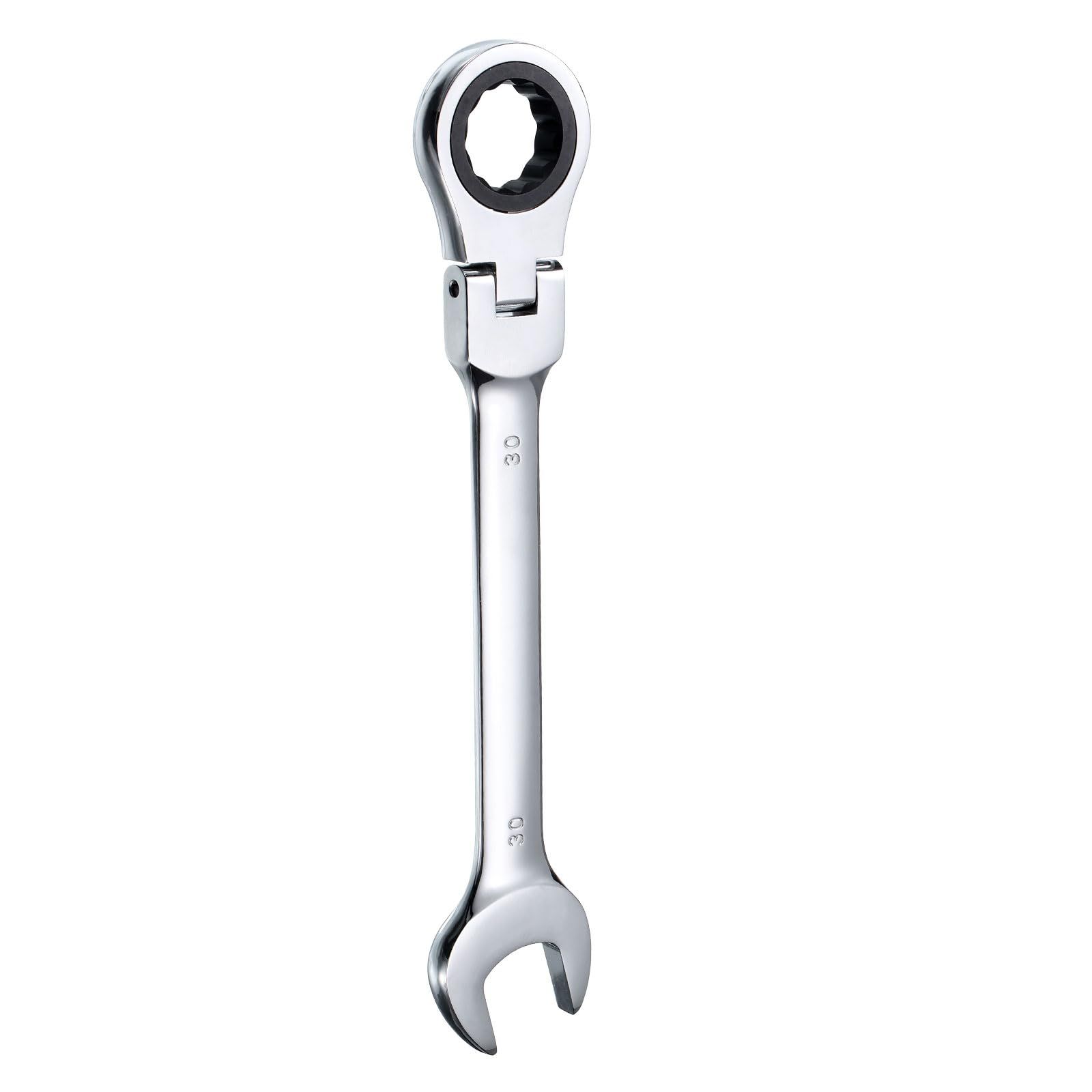 新品 uxcell フレックスヘッドラチェットレンチ30mm 180°回転ヘッド メトリックラチェットコンビネーションレンチ 72歯 クロムバナジウム鋼 オープンエンドラチェット ファスナーナットボルト