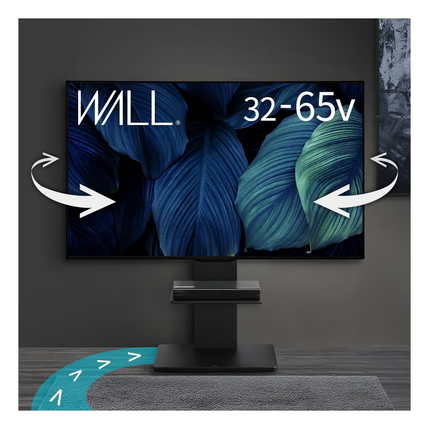 新品 WALL B1 テレビスタンド + 棚板付き セット 隠しキャスター付き 首振り ロータイプ サテンブラック 耐震 震度7対応 高さ4段階調整 32~65インチ対応 黒 ブラック 取り外し可能 棚付き サウンドバー対応 スピーカー置き 可動式 移動式 自