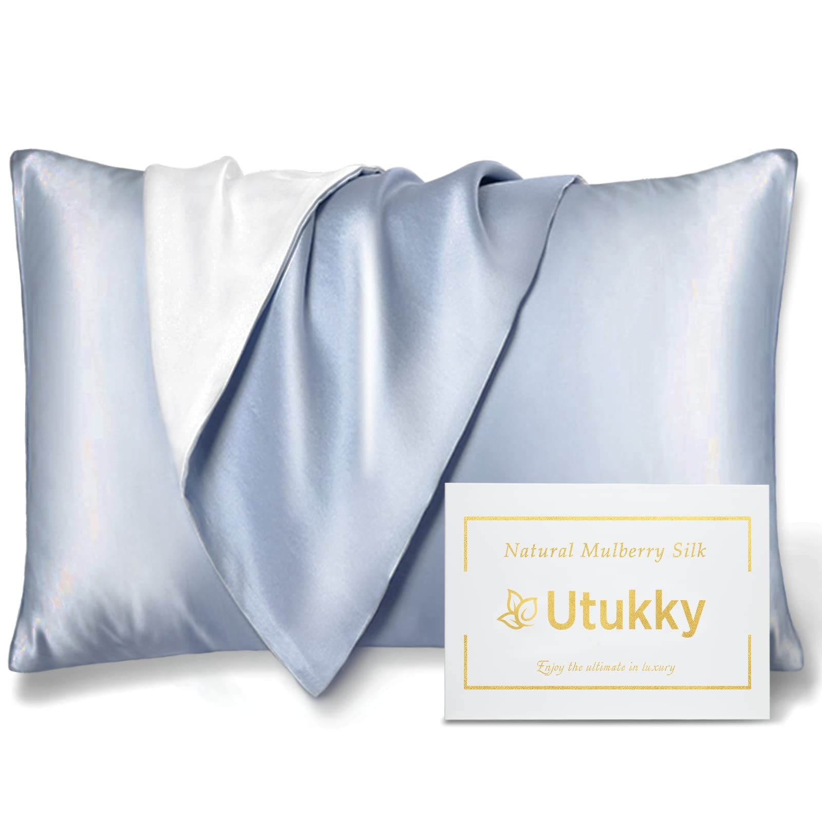 Utukky シルク枕カバー【TVで紹介】まくらカバー 片面シルク枕カバー 50×70cm 封筒式枕カバー シルクピローケース テンセル 洗える 寝癖軽減 抗菌防臭 美髪・美肌 敏感肌に優しい 四季適応 クリスマス 新年ギフト 贈り物 1枚セット グレ送料無料
