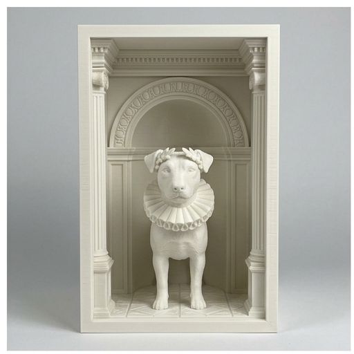 ジャックラッセルテリアのブックヌーク 3Dプリント 白PLA 本棚インテリア