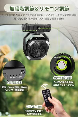 【ミスト式・70％冷却】JUUMIIY キャンプ 扇風機 卓上扇風機 スプレー機能搭載 20000mAh 大容量バッテリー dcモーター コードレス リモコン付 きせんぷうき アウトドア 扇風機 1台多役【卓上・吊り下げ・壁掛け・噴霧式・】L 69bd9fb3