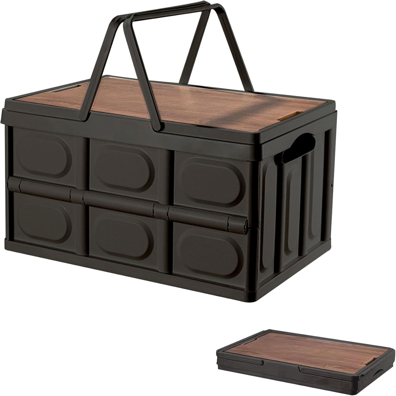 SONGSONG キャンプ 35L 折りたたみ 収納ボックス キャンプ用品木製の蓋付き 持ち手 組立簡単 強い耐荷重 大容量 35L 車載収納 軽量 折り畳み (35L・ブラック)koe 28dab280
