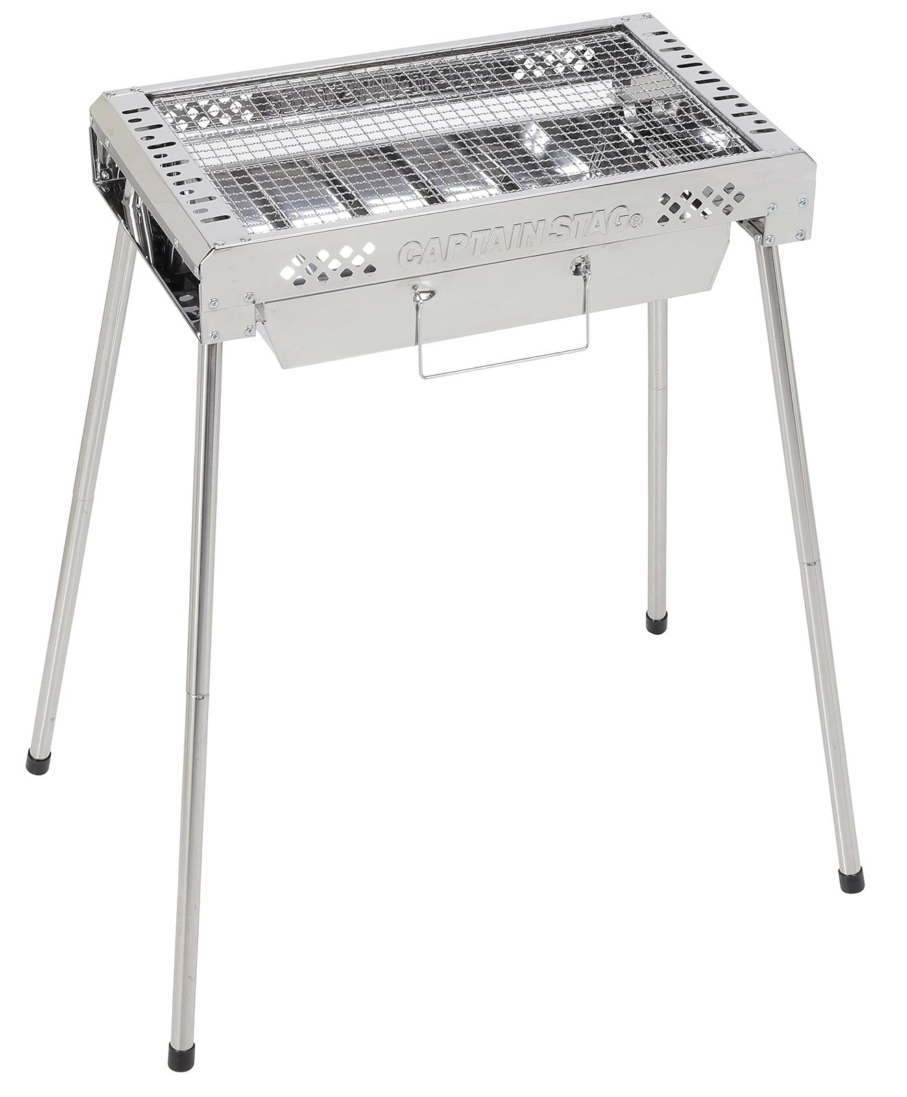 新品 キャプテンスタッグ(CAPTAIN STAG) バーベキューコンロ グリル スリム スライドグリル 500 (3-4人用) ハイ・ロー高さ2段階 スライド式炭入れ ステンレス製 組立簡単 UG-83 シルバー 幅500×奥行290×高さ700・380mm