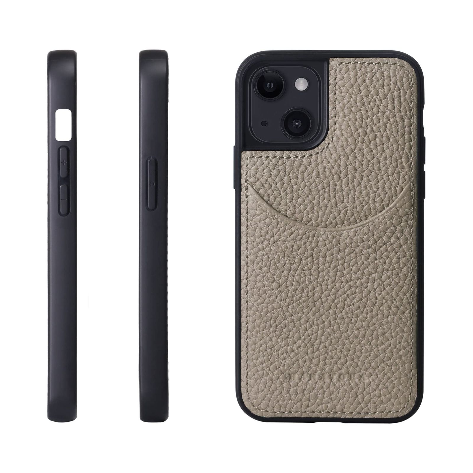 新品 HANATORA for iPhone 15 ケース 本革 耐衝撃 スマホケース スマホ コードホルダー 付き シュリンクカーフレザー ギフト マグネットなし グレージュ CPG-15-Grege