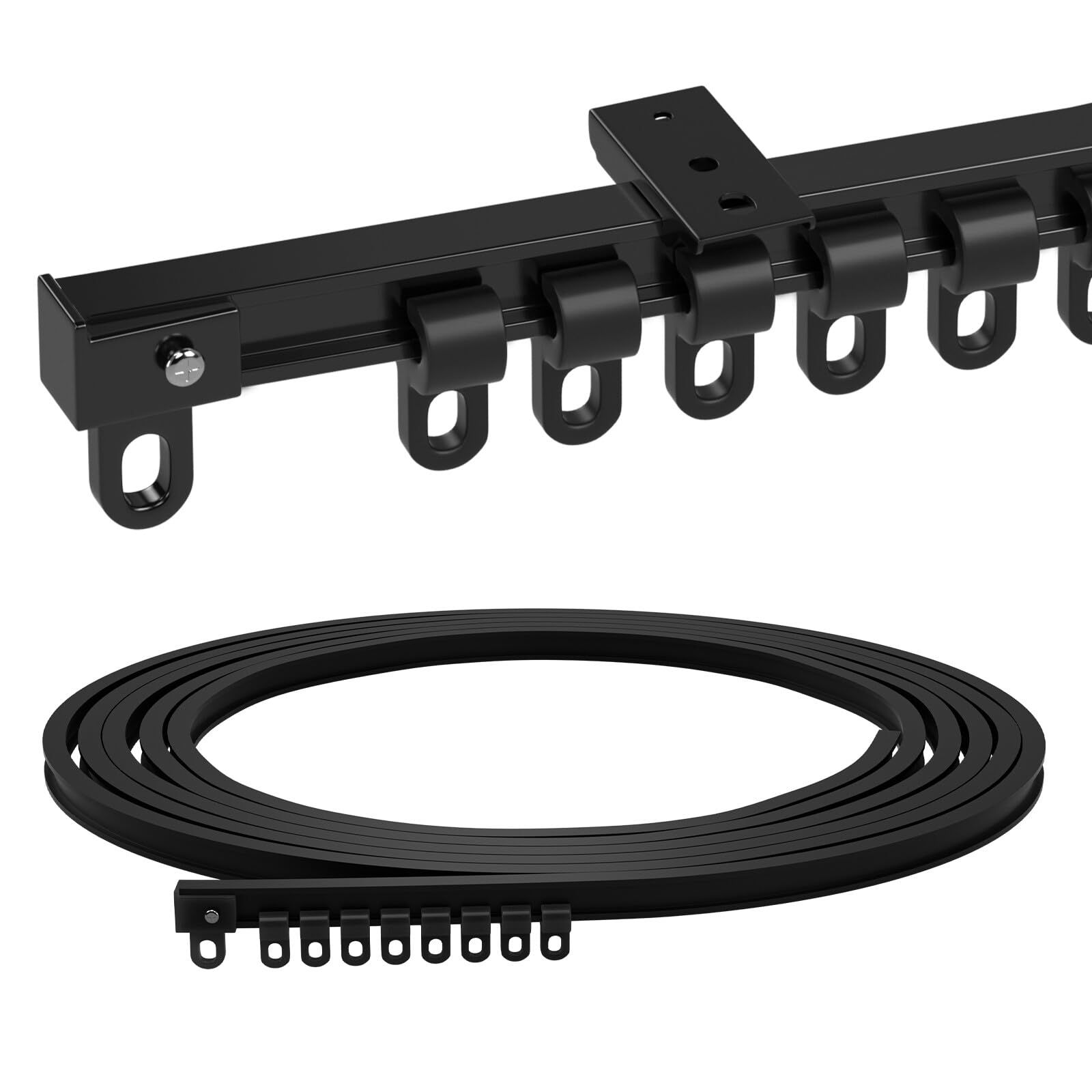 新品 B3B4 ミニ 極小の 白黒の二色 曲がる カーテンレール 1m 2m 3m 4m 5m 6m 仕切り 出窓 シングルカーテンレール (黒-天井付け-5m)