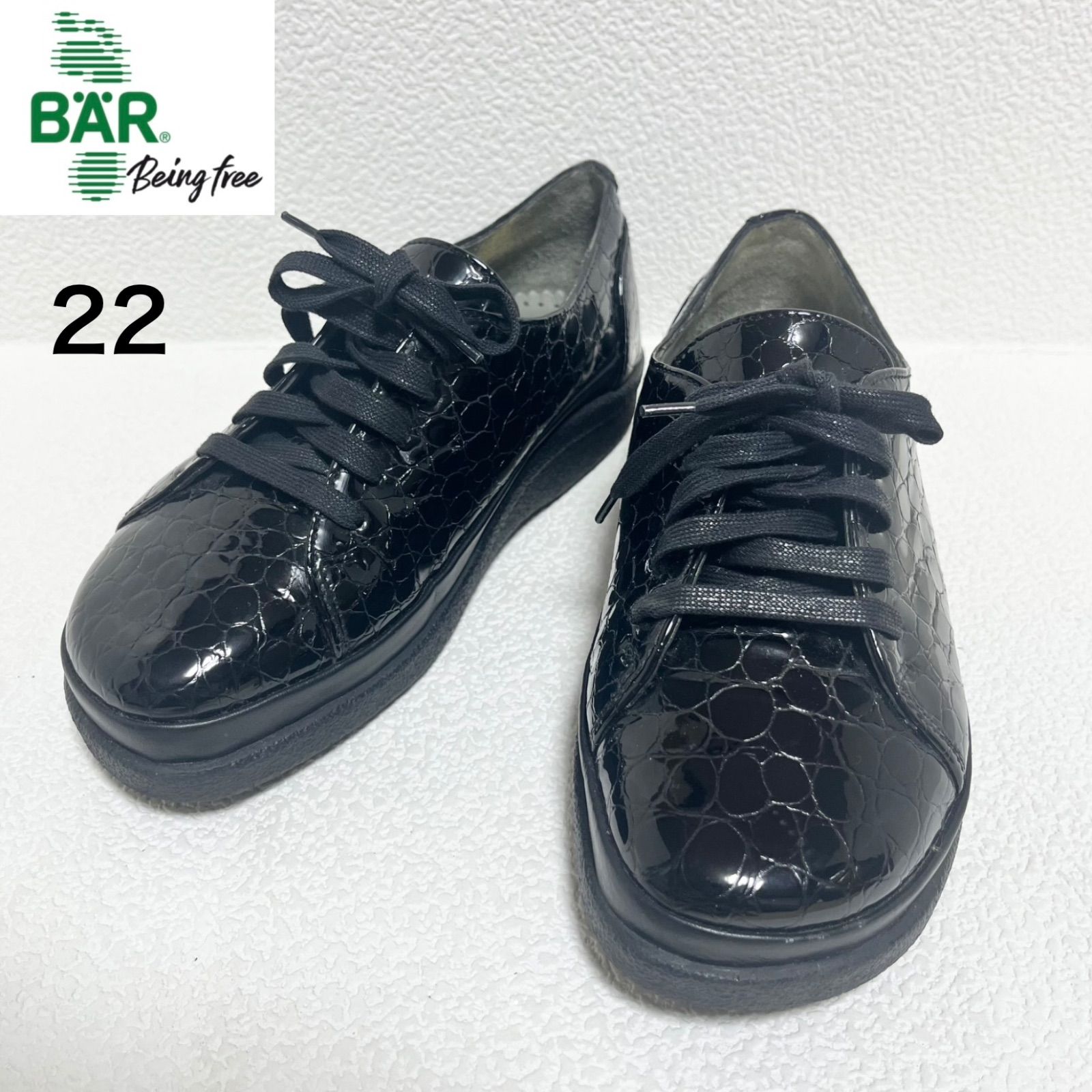 新品 ベアーBAR プリンセスシューズ クロコ型押し23cm 極美品 BAR ベアー プリンセスシューズ 22cm 黒 エナメル クロコ型押し