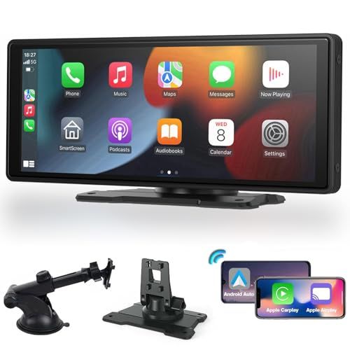 ディスプレイオーディオ 10.26インチ Carplay&Android Auto無線接続 ポータブル カー オーディオ ディスプレイ 一体型 タッチスクリーン 車載モニター ワイヤレスカープレイ Bluetooth/AUX入力/FM ポータ 6cc6d755