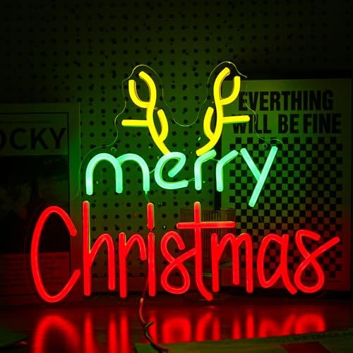 クリスマスツリーネオンライト クリスマス装飾用ネオン管 調光可能 Merry Christmasネオンライトアップサイン パーティー壁デコレーションネオンサイン（16.5 * 12.6インチ）。送料無料