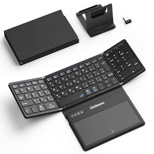 【最新型】Omikamo キーボード bluetoothと2.4GHzUSB無線 折り畳み式 JIS標準日本語配列 大型タッチパッドとテンキー搭載 4台デバイス切替 左右Shiftキー/L型Enterキー搭載 ワイヤレス iPad mini 9a922430