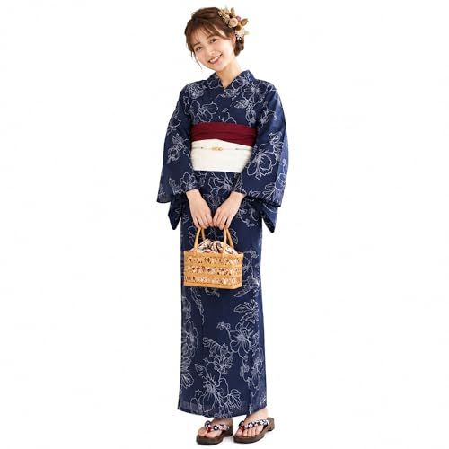 [NISHIORI] ワンピースにもなる レディース 浴衣 2way 3点セット (ゆかた/ワンピース/帯) 4タイプ セパレート 二部式 コーディネート済 フリーサイズe 3e635ebd
