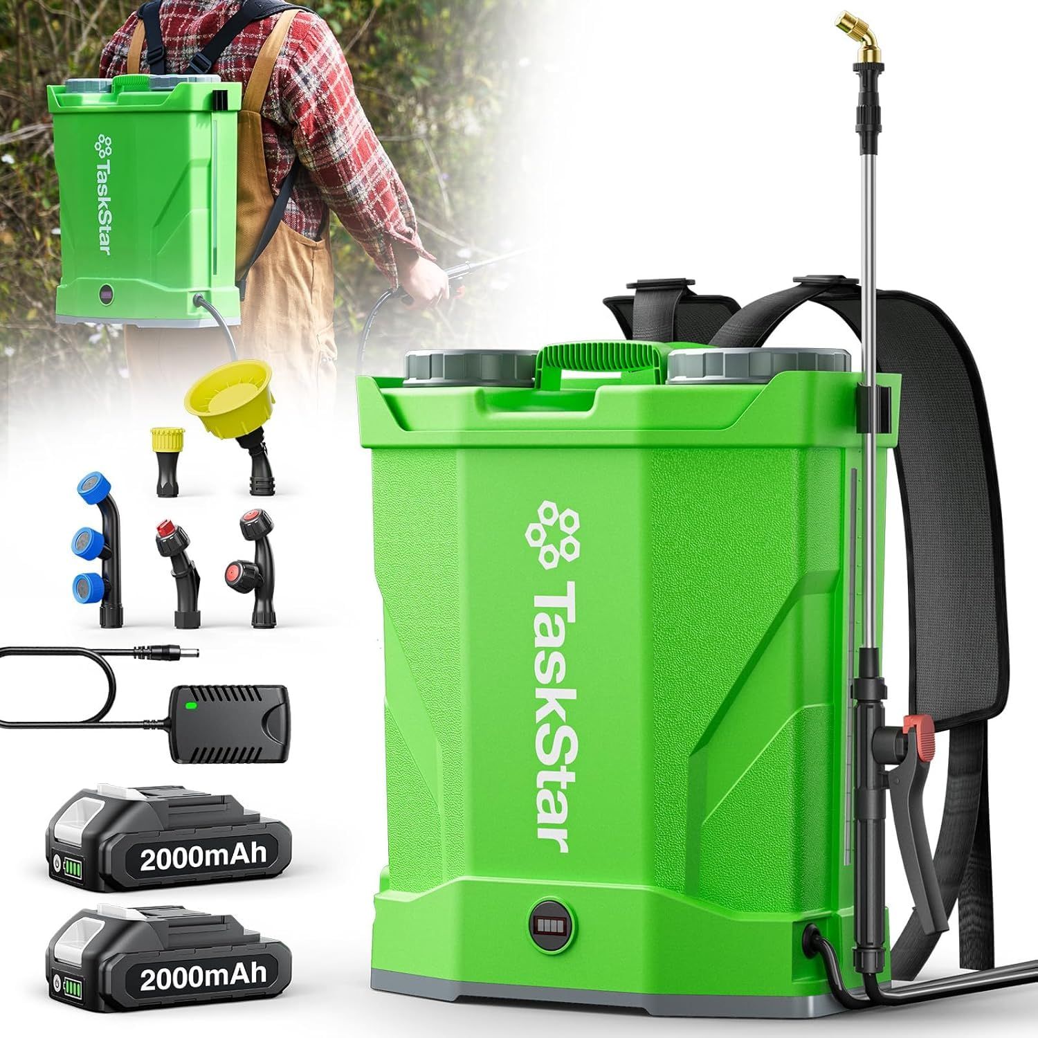 SEESII 電動噴霧器 16L 充電式 背負 2個バッテリー付き 除草 防除 消毒 簡単 家庭菜園 6種類ノズル 伸縮調整式金属パイプ 圧力調整可能 低騒音 小型★m baa7ecda